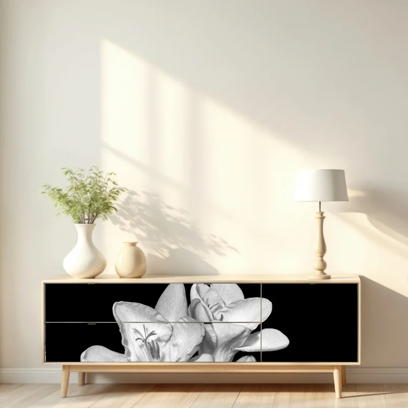 Repositionierbarer Aufkleber zarte freesie in monochrom