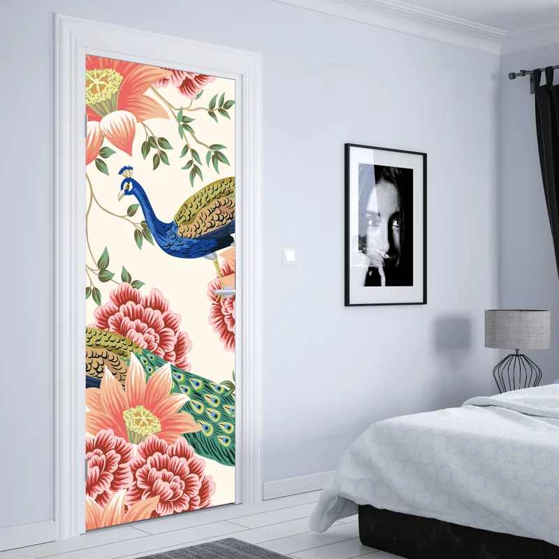 Türaufkleber elegantes pfauen- und blumenmuster