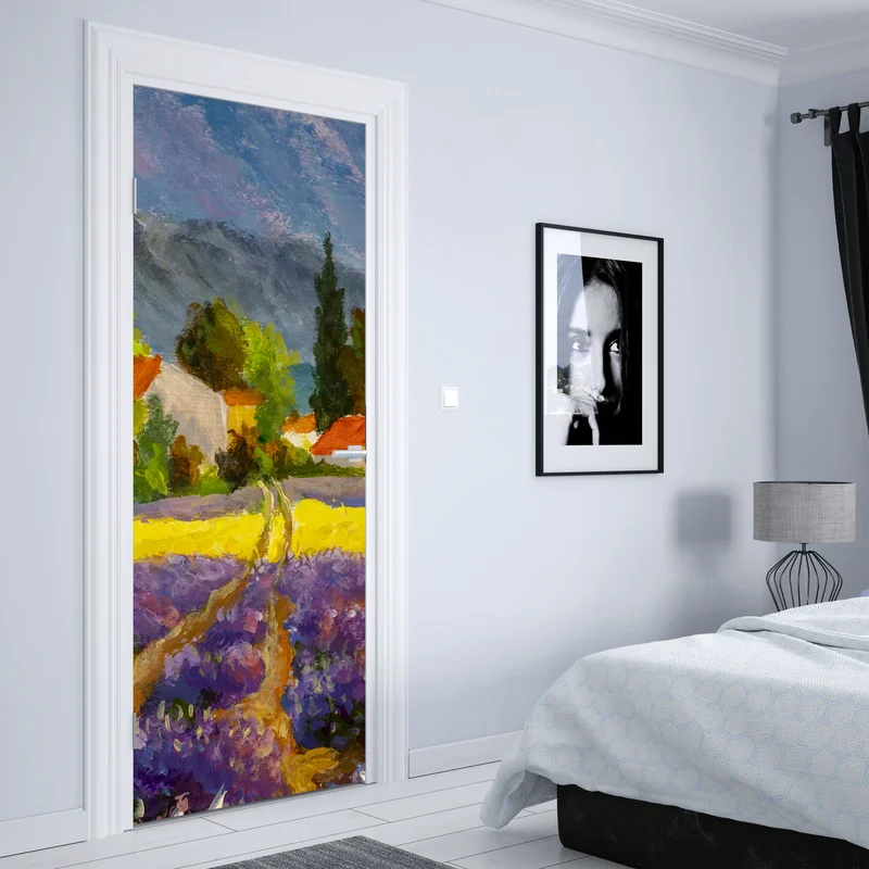 Türaufkleber lavendelfelder bei sonnenuntergang