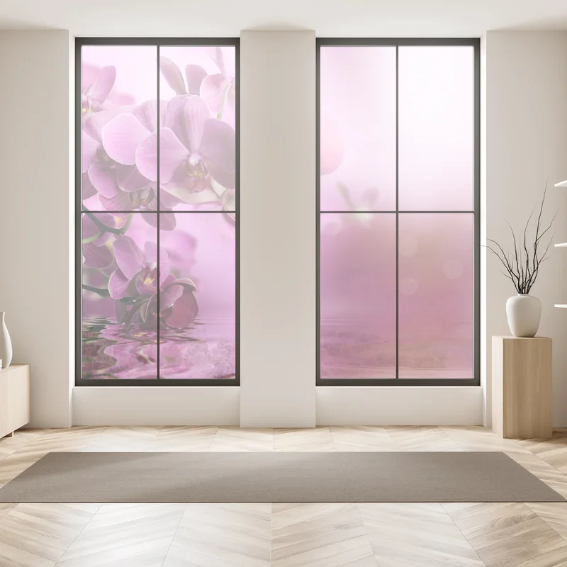 Fensteraufkleber rosa orchideen spiegelung