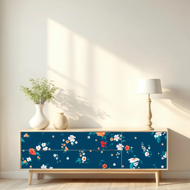 Repositionierbarer Aufkleber zartes verstreutes blumenmuster auf tiefem türkis Repositionierbarer Aufkleber zartes verstreutes blumenmuster auf tiefem türkis