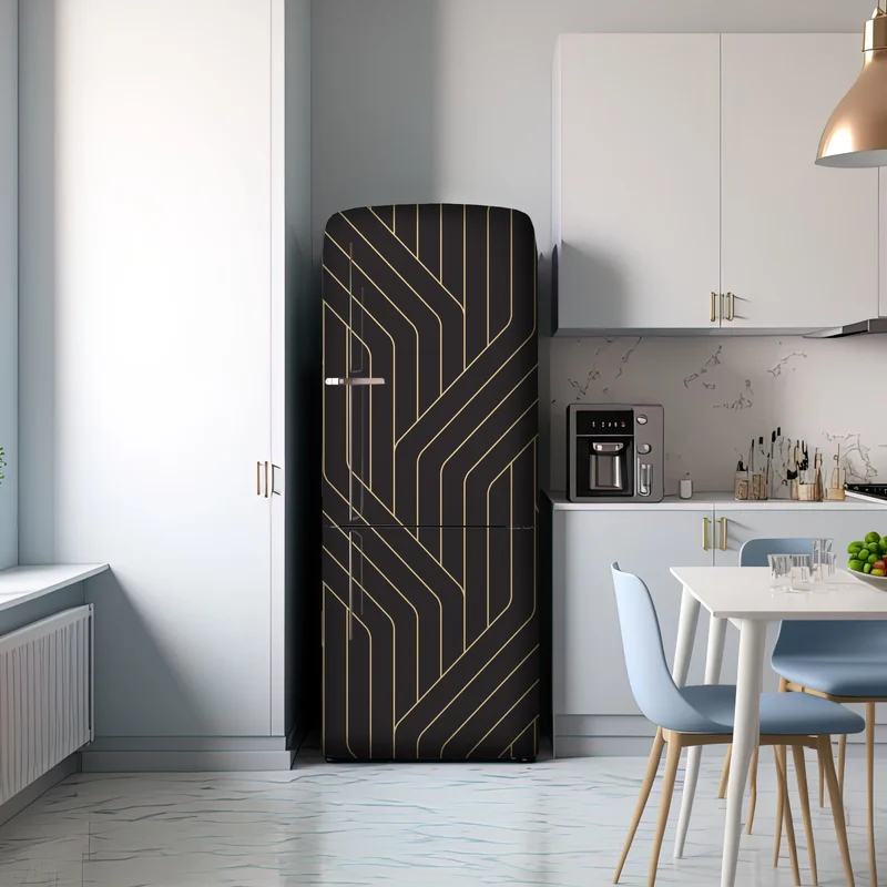 Kühlschrankaufkleber geometrisches art deco muster in schwarz und gold