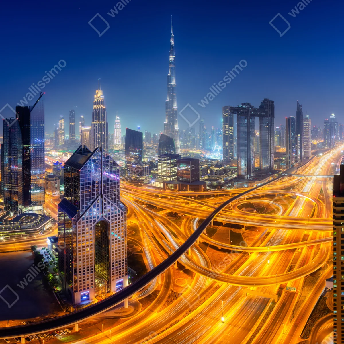 Fototapete panorama der nächtlichen skyline von Dubai Fototapete panorama der nächtlichen skyline von Dubai