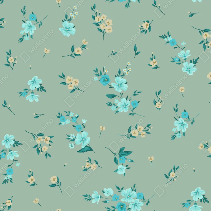 Türaufkleber pastell türkis blumenmuster auf salbeigrünem hintergrund Türaufkleber pastell türkis blumenmuster auf salbeigrünem hintergrund