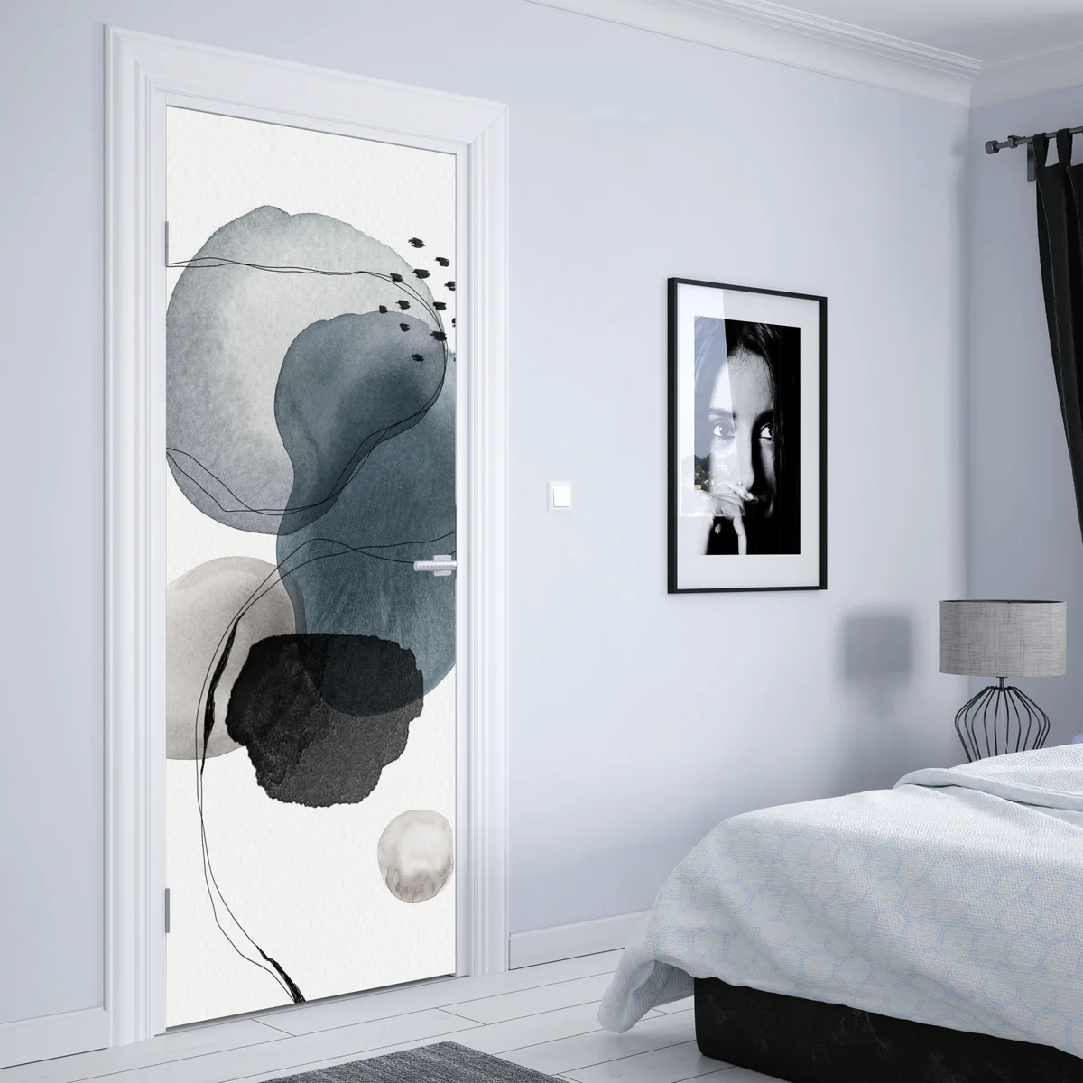 Türaufkleber ruhige blaue aquarellkugeln Türaufkleber ruhige blaue aquarellkugeln