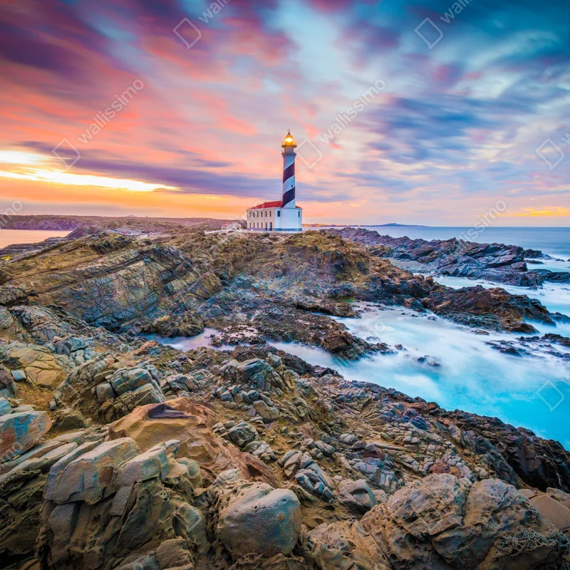 Repositionierbarer Aufkleber sonnenuntergang bei leuchtturm Favaritx, Menorca Repositionierbarer Aufkleber sonnenuntergang bei leuchtturm Favaritx, Menorca