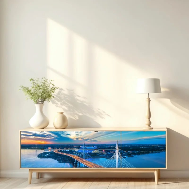 Repositionierbarer Aufkleber Sankt Petersburg brückenpanorama bei dämmerung