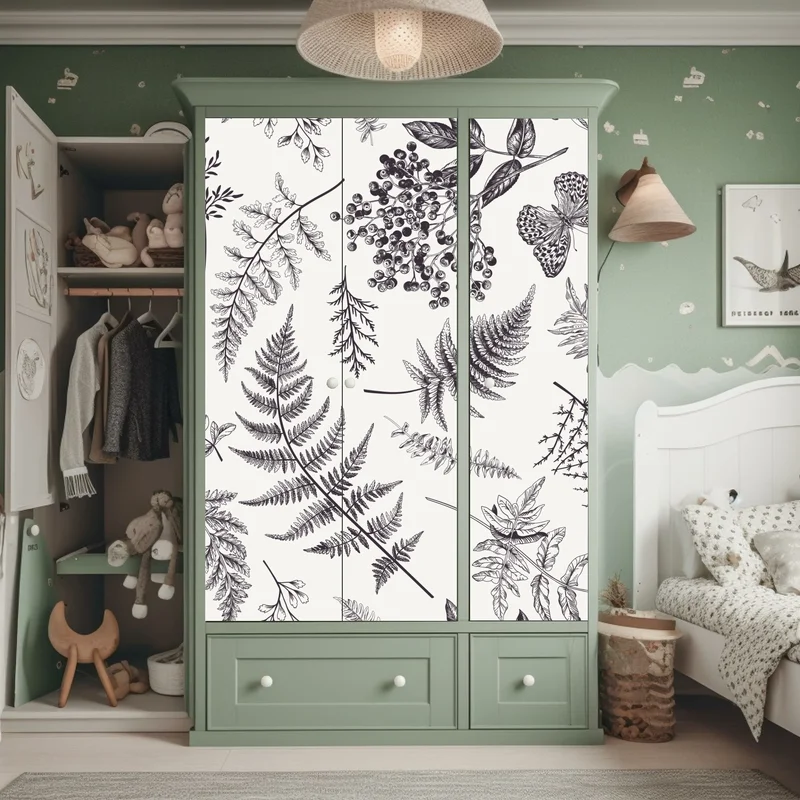 Schrankaufkleber monochromes botanisches blättermuster