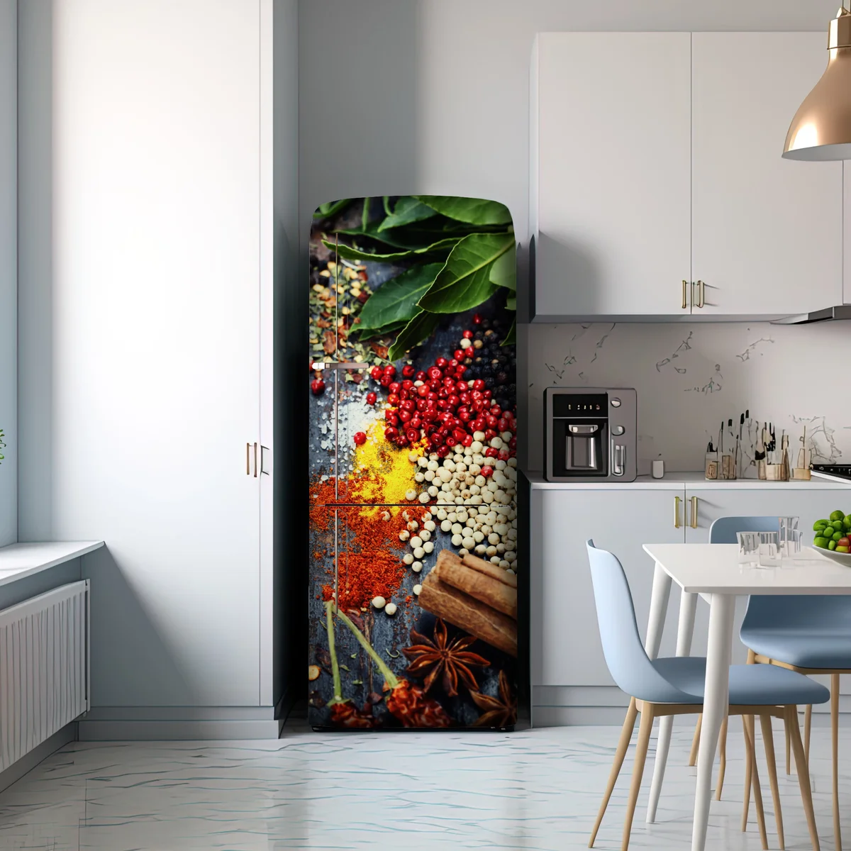 Kühlschrankaufkleber buntes gewürzsortiment auf rustikalem holz Kühlschrankaufkleber buntes gewürzsortiment auf rustikalem holz