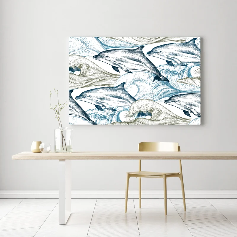Leinwandbild vintage delfine ozeanillustration Leinwandbild vintage delfine ozeanillustration