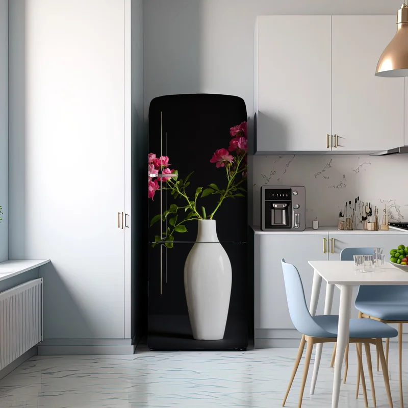 Kühlschrankaufkleber rosa rosen in weißer vase