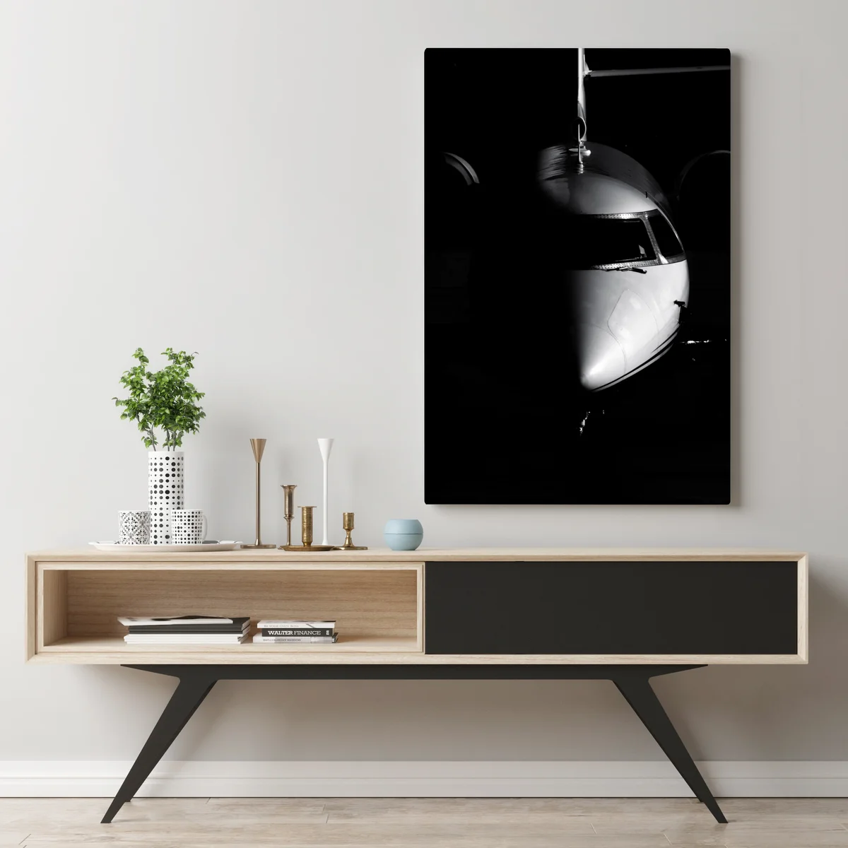 Leinwandbild monochromes porträt der flugzeugnase Leinwandbild monochromes porträt der flugzeugnase