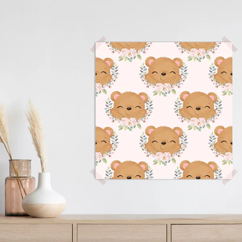 Poster lächelnder teddybär im blumenmuster • Poster bei Wallnifity® Poster lächelnder teddybär im blumenmuster • Poster bei Wallnifity®