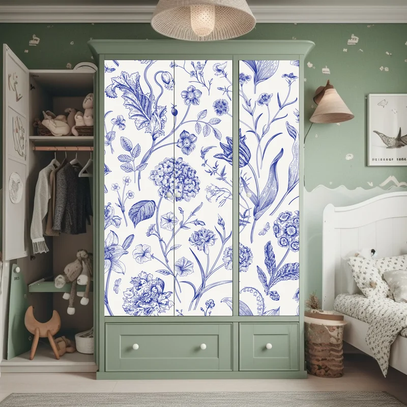 Schrankaufkleber klassisches blaues toile blumenmuster
