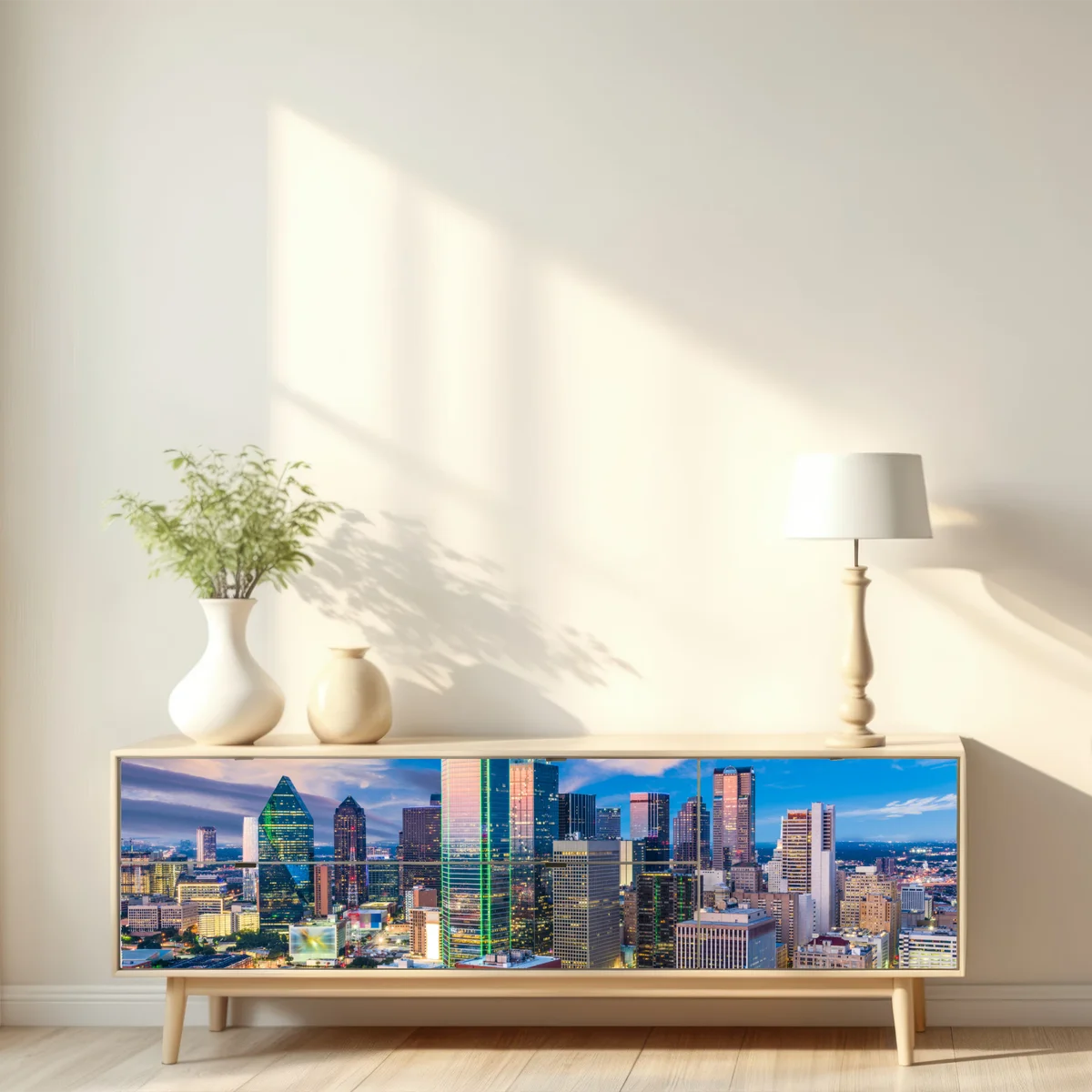 Repositionierbarer Aufkleber Dallas skyline bei sonnenuntergang Repositionierbarer Aufkleber Dallas skyline bei sonnenuntergang