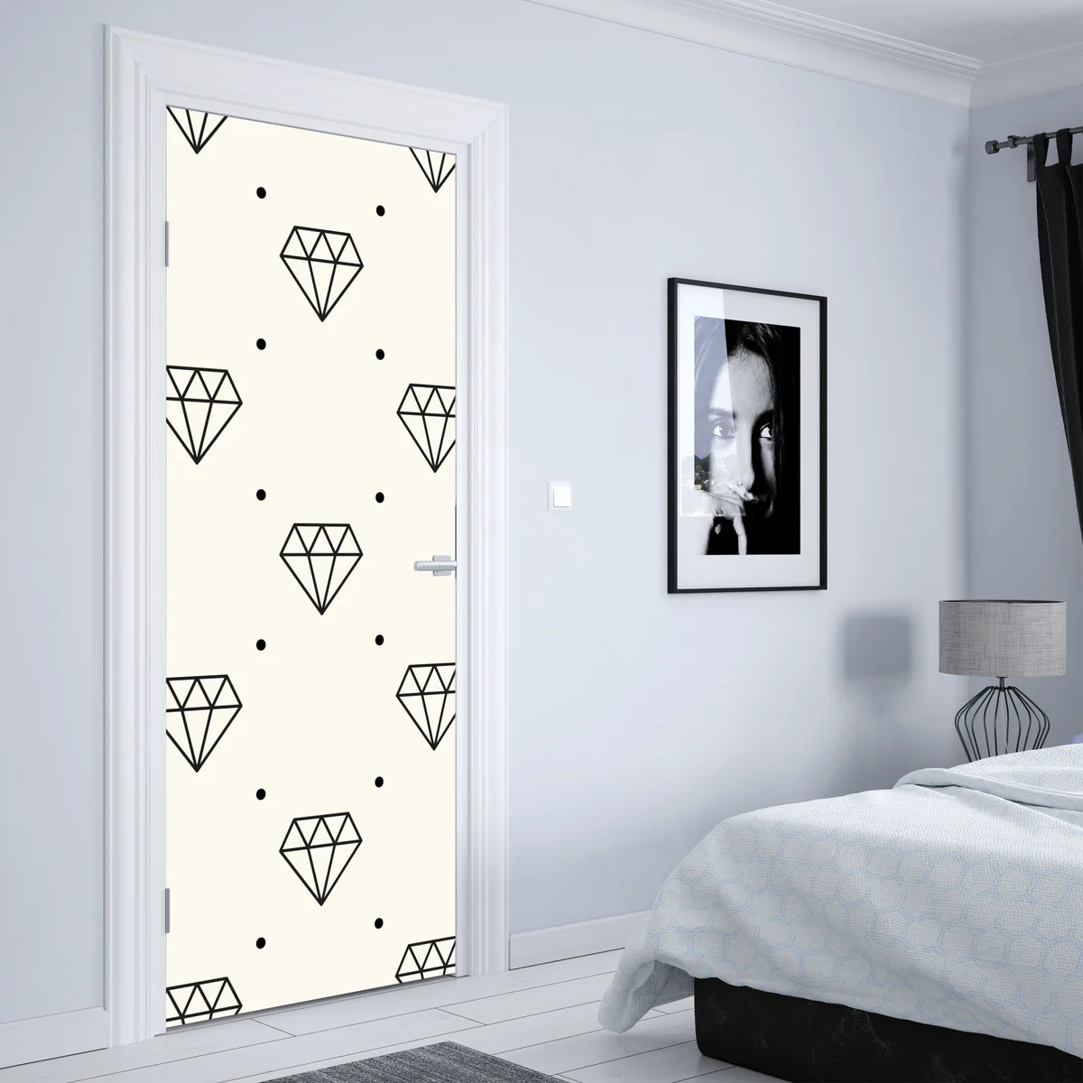 Türaufkleber minimalistisches diamantenmuster mit punkten Türaufkleber minimalistisches diamantenmuster mit punkten