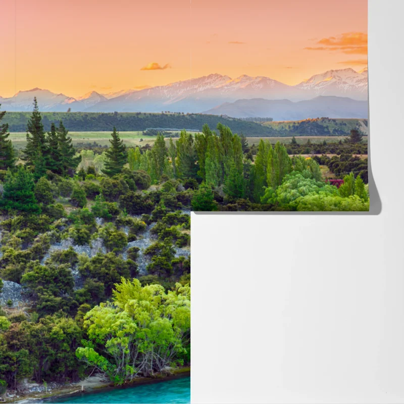 Fototapete sonnenuntergang über dem Clutha River und den Südalpen Fototapete sonnenuntergang über dem Clutha River und den Südalpen