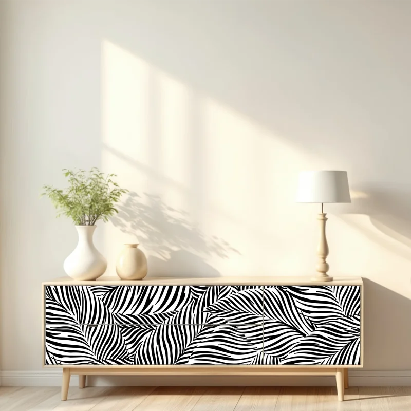 Repositionierbarer Aufkleber monochromes tropisches blattmuster