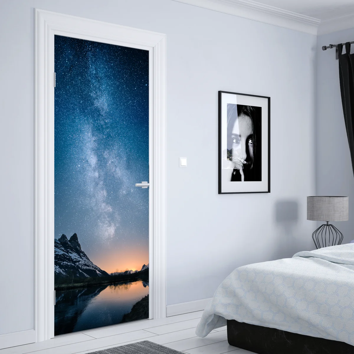 Türaufkleber milchstraße über bergspiegelung Türaufkleber milchstraße über bergspiegelung