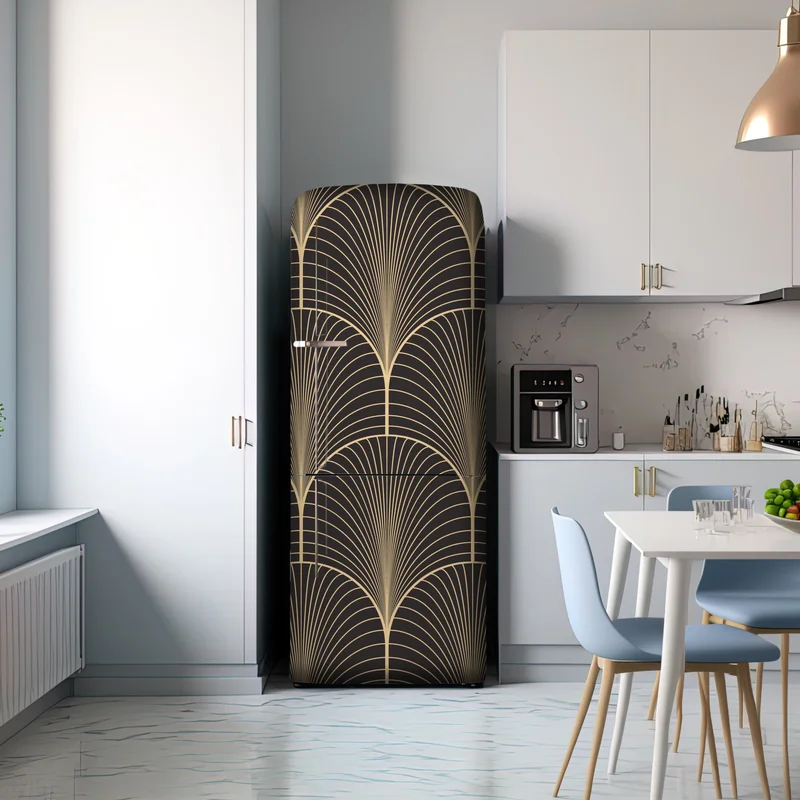 Kühlschrankaufkleber art deco goldenes fächermuster