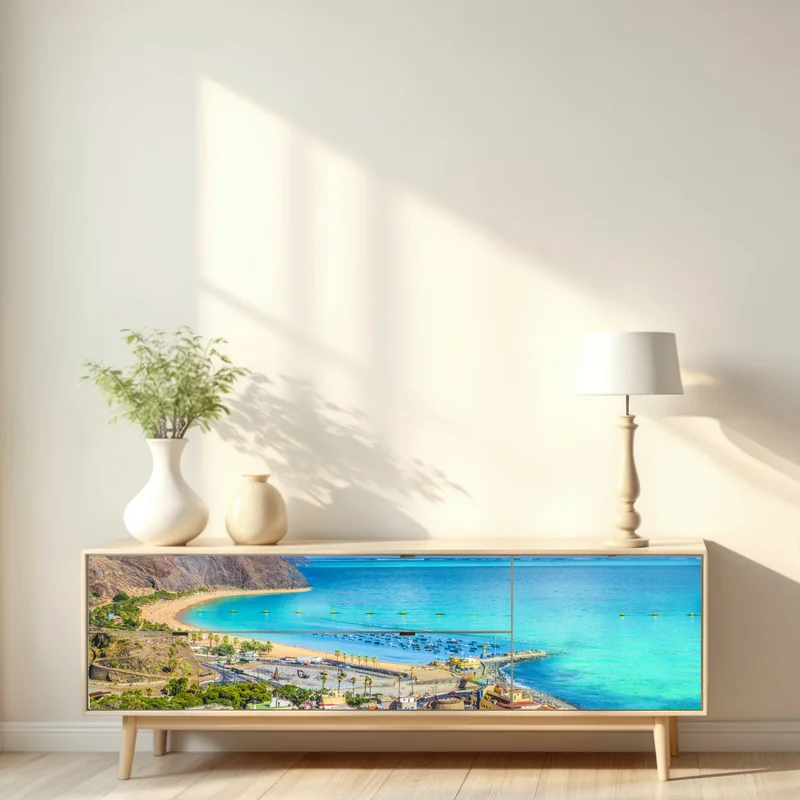 Repositionierbarer Aufkleber panorama des Strandes Las Teresitas, Teneriffa