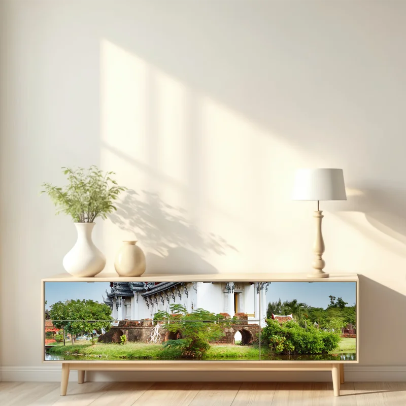 Repositionierbarer Aufkleber Sanphet Prasat palast am spiegelnden see