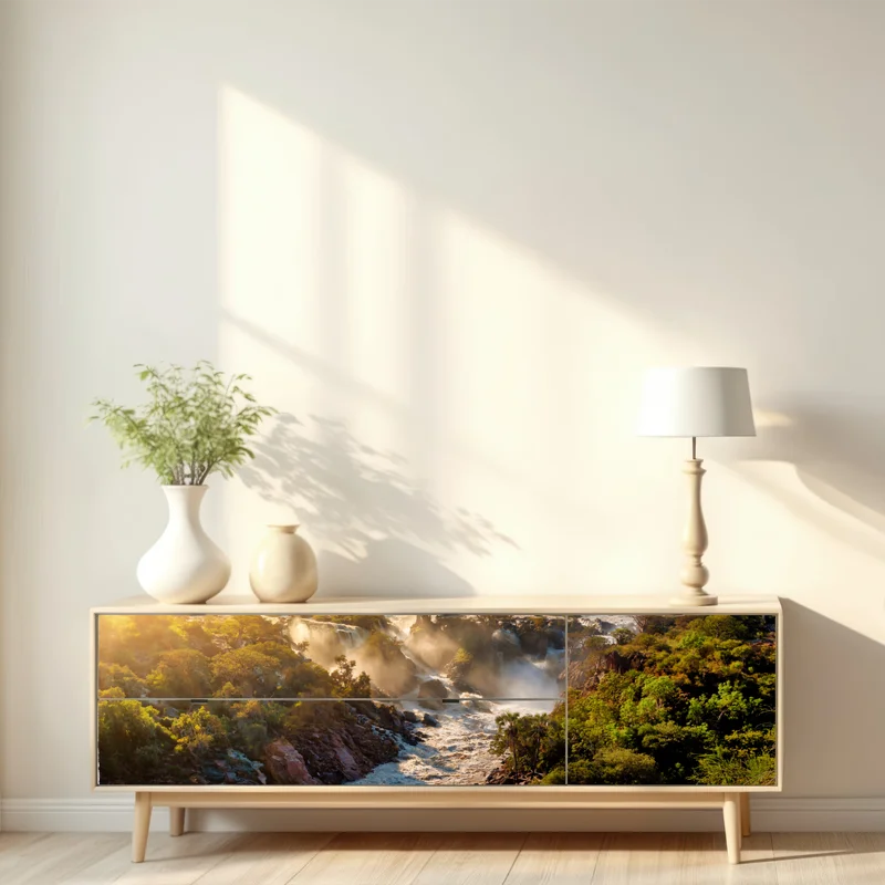 Repositionierbarer Aufkleber sonnenaufgang über Epupa-wasserfälle Repositionierbarer Aufkleber sonnenaufgang über Epupa-wasserfälle