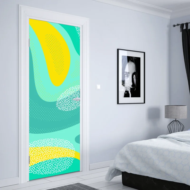 Türaufkleber türkis-gelbes abstraktes muster