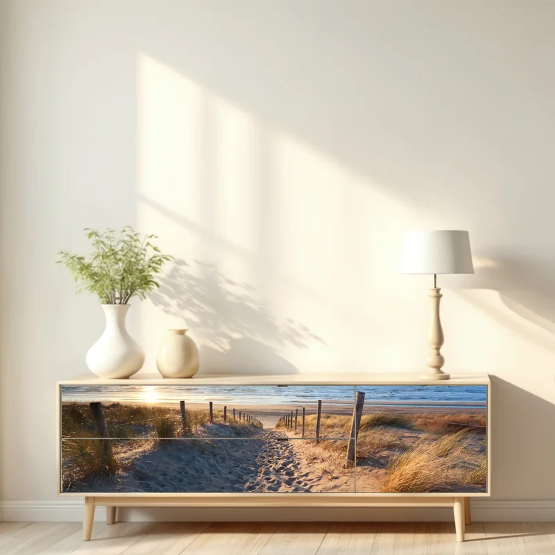 Repositionierbarer Aufkleber sonnenuntergangspfad zum meer in Zandvoort