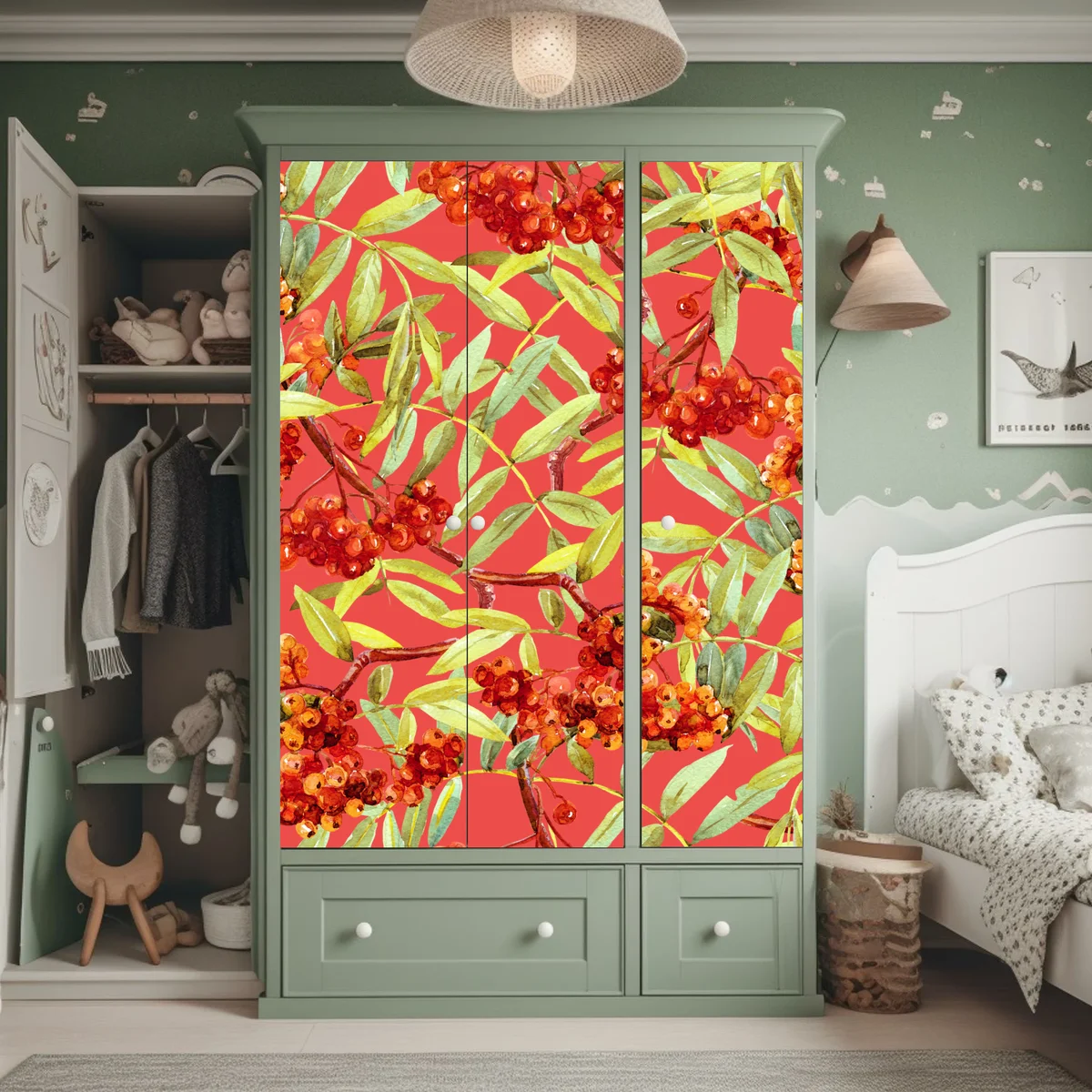 Schrankaufkleber aquarellmuster mit vogelbeeren Schrankaufkleber aquarellmuster mit vogelbeeren