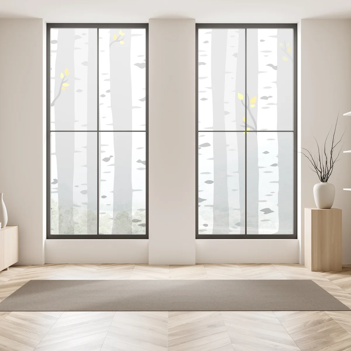 Fensteraufkleber skandinavischer birkenwald Fensteraufkleber skandinavischer birkenwald