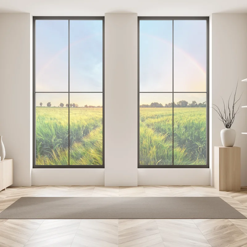 Fensteraufkleber regenbogen über goldenem weizenfeld bei sonnenuntergang Fensteraufkleber regenbogen über goldenem weizenfeld bei sonnenuntergang