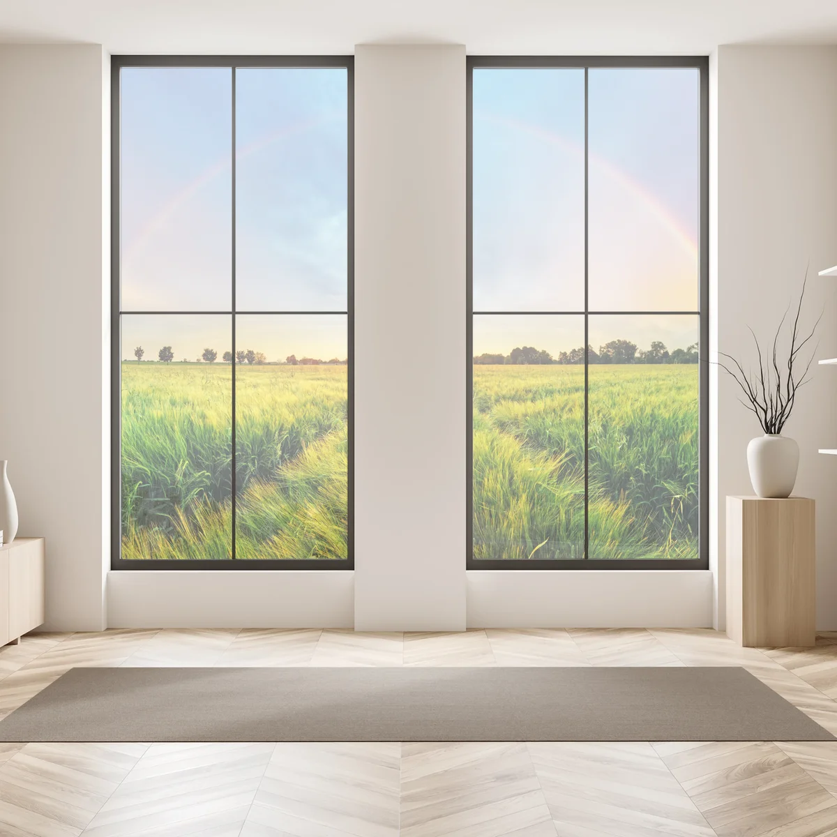 Fensteraufkleber regenbogen über goldenem weizenfeld bei sonnenuntergang Fensteraufkleber regenbogen über goldenem weizenfeld bei sonnenuntergang