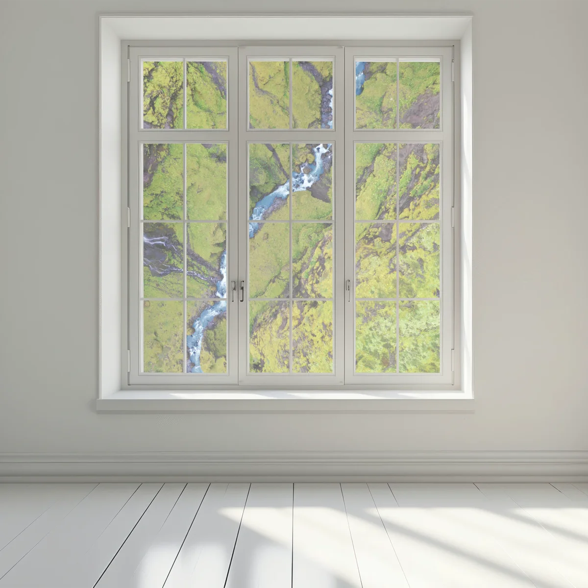 Naklejka na okno rzeka z lotu ptaka w mchem porośniętym wąwozie Naklejka na okno rzeka z lotu ptaka w mchem porośniętym wąwozie