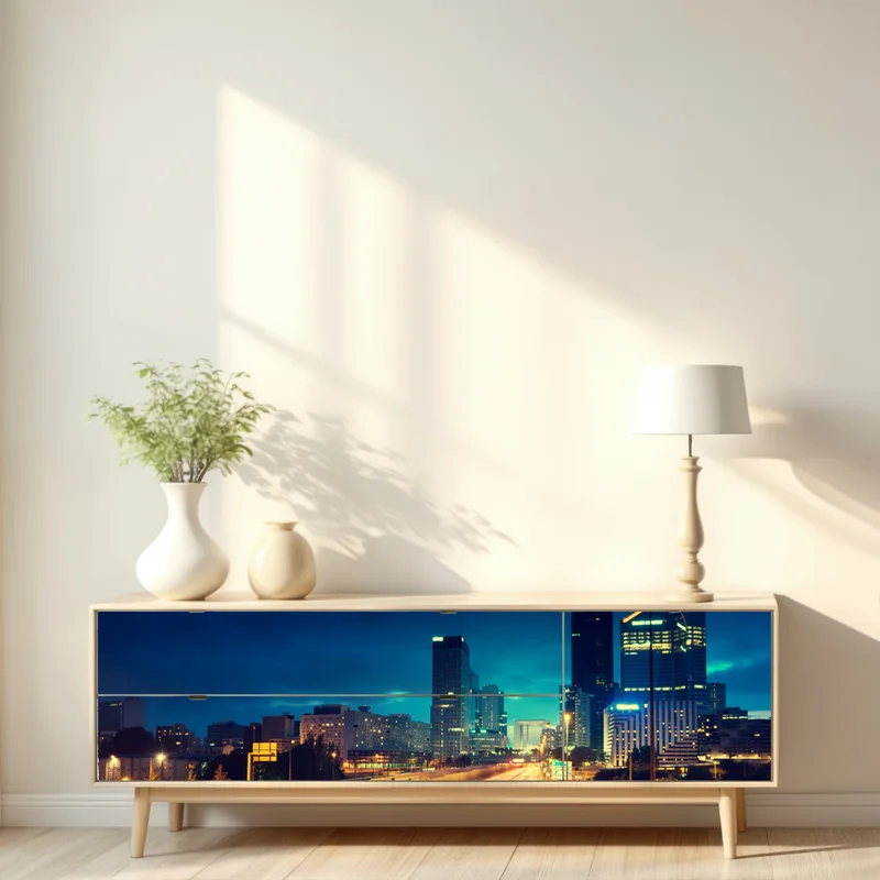 Repositionierbarer Aufkleber La Défense skyline bei dämmerung