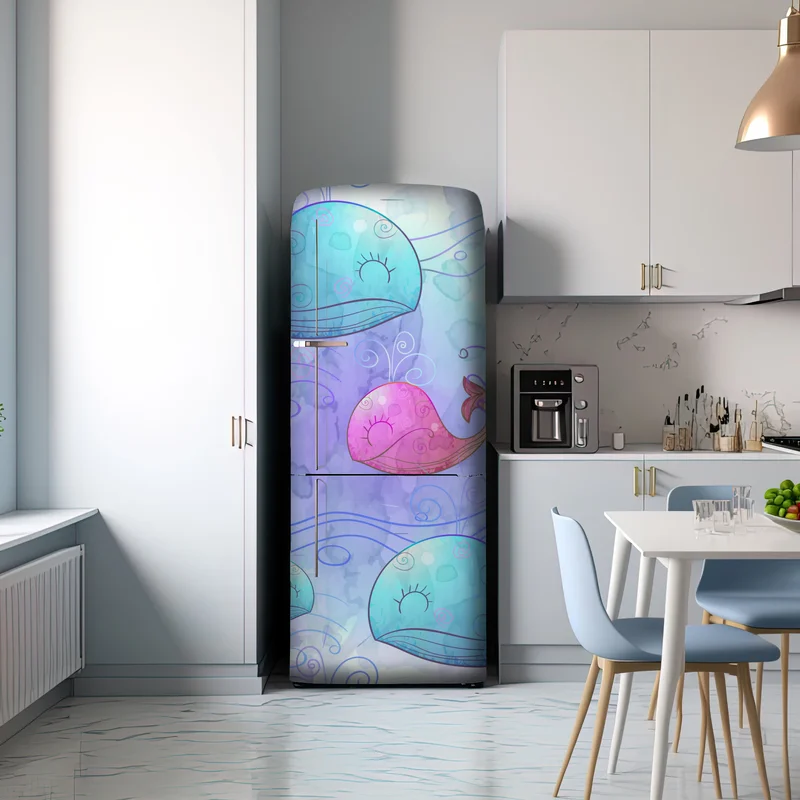 Kühlschrankaufkleber aquarellwale im pastellmuster fürs kinderzimmer