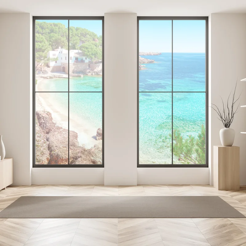 Naklejka na okno spokojna zatoka śródziemnomorska z turkusowymi wodami