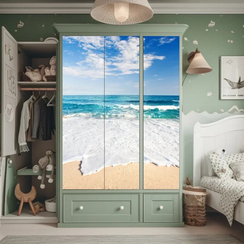 Schrankaufkleber türkisfarbene wellen am sandstrand Schrankaufkleber türkisfarbene wellen am sandstrand