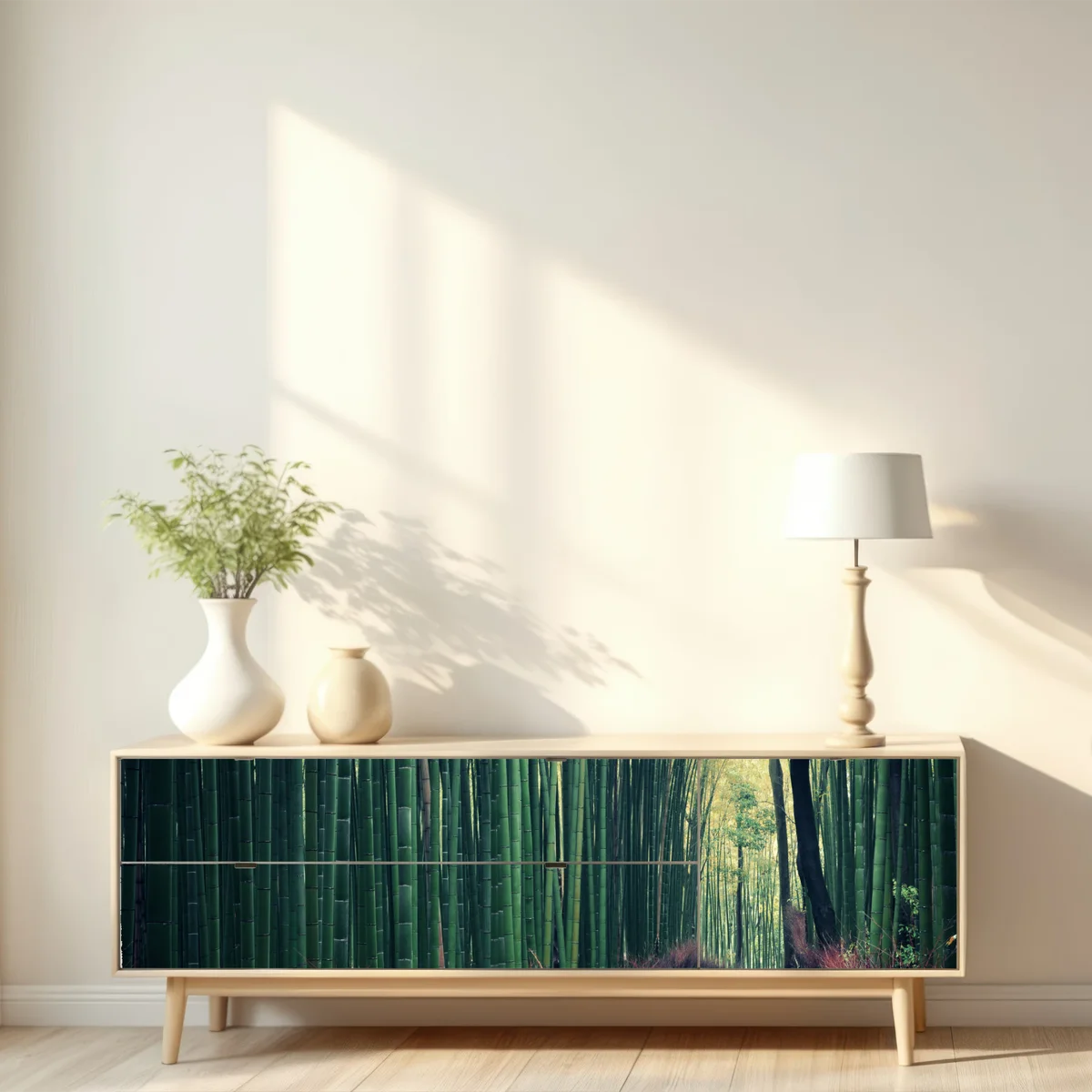 Repositionierbarer Aufkleber ruhiger bambuspfad in Arashiyama Repositionierbarer Aufkleber ruhiger bambuspfad in Arashiyama