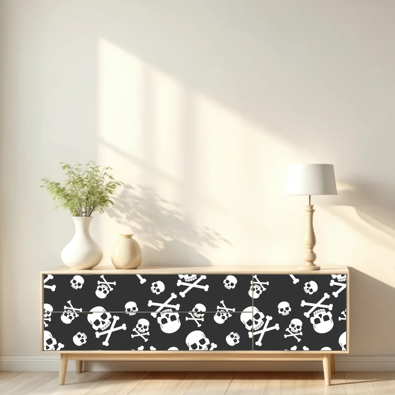 Repositionierbarer Aufkleber weißes totenkopf muster auf grauem hintergrund