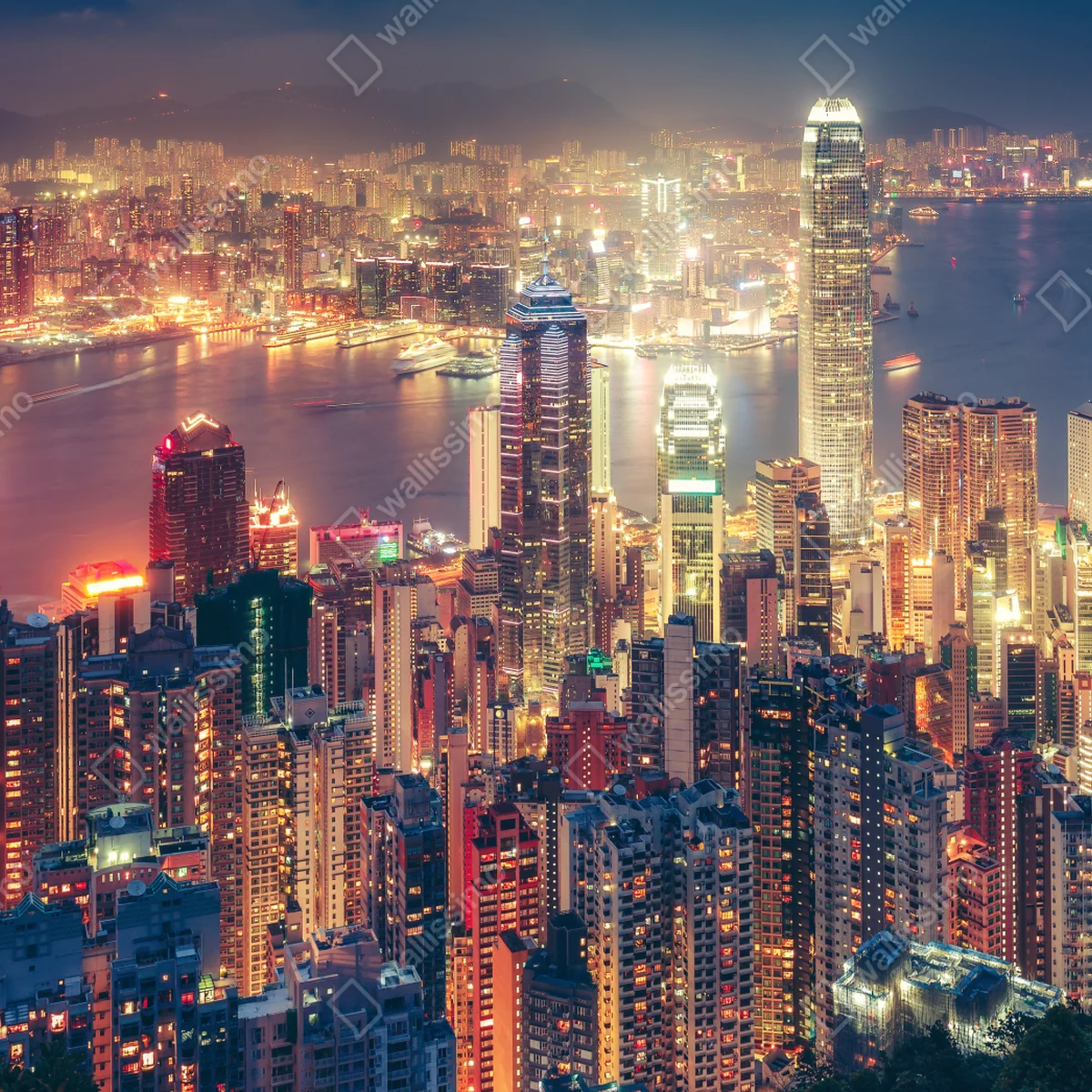 Poster Hongkong skyline bei nacht vom Victoria Peak Poster Hongkong skyline bei nacht vom Victoria Peak