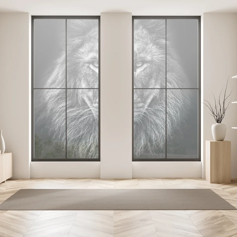 Fensteraufkleber majestätisches löwenportrait in monochrom