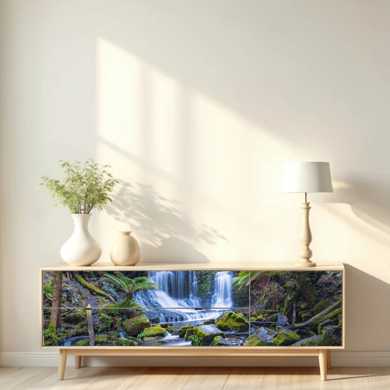 Repositionierbarer Aufkleber friedlicher waldwasserfall Repositionierbarer Aufkleber friedlicher waldwasserfall