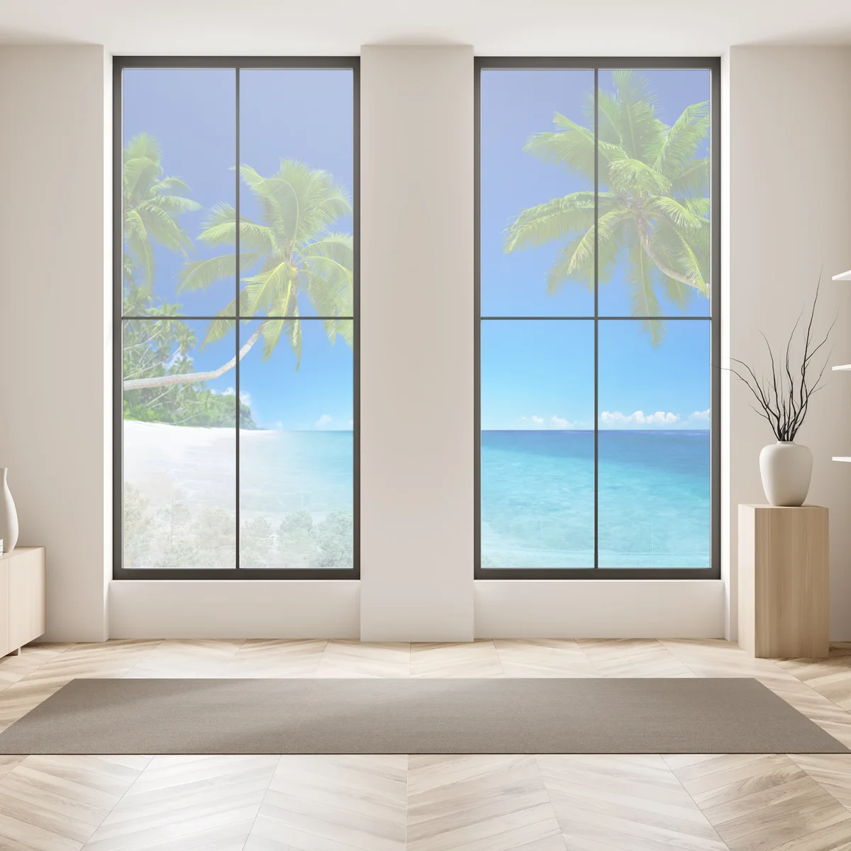 Fensteraufkleber tropischer strand mit palmen Fensteraufkleber tropischer strand mit palmen