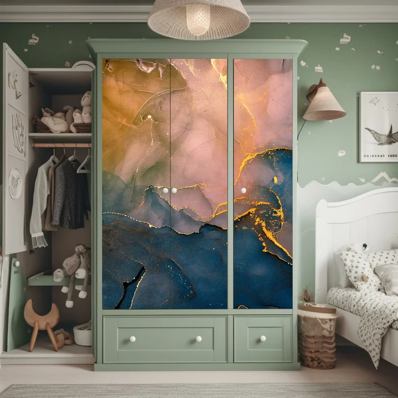 Schrankaufkleber blaues und goldenes abstraktes marmormotiv Schrankaufkleber blaues und goldenes abstraktes marmormotiv