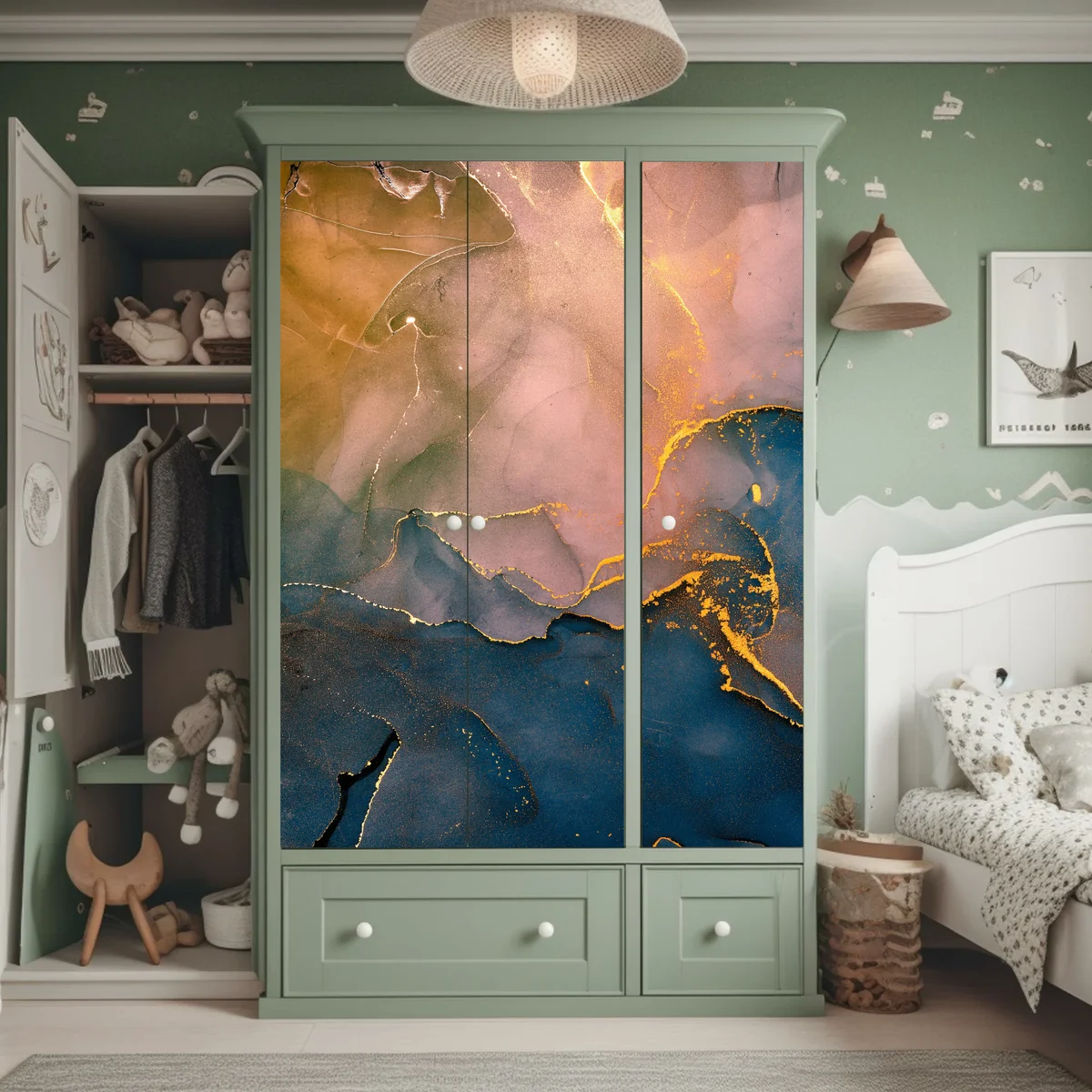 Schrankaufkleber blaues und goldenes abstraktes marmormotiv Schrankaufkleber blaues und goldenes abstraktes marmormotiv