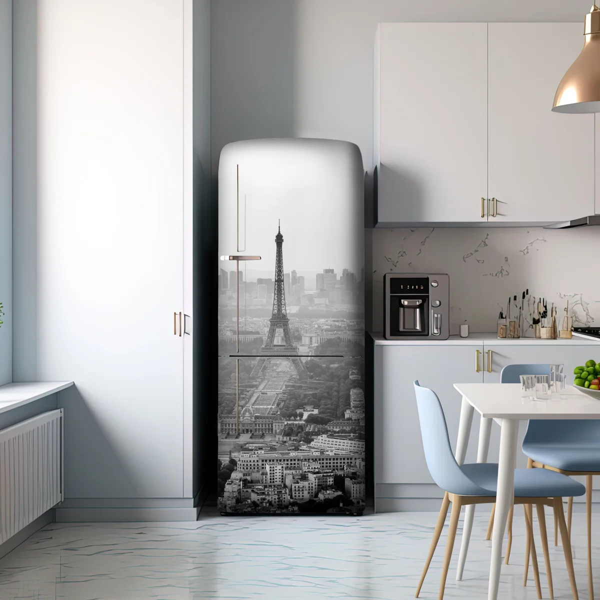 Kühlschrankaufkleber elegante Eiffelturm luftaufnahme in graustufen Kühlschrankaufkleber elegante Eiffelturm luftaufnahme in graustufen