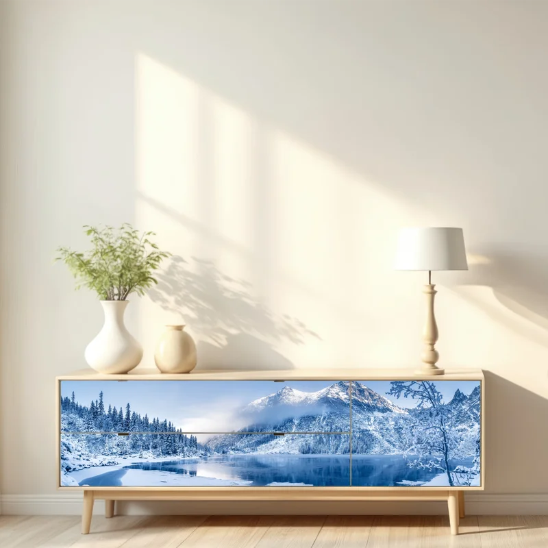 Repositionierbarer Aufkleber ruhiges winterpanorama der Alpen