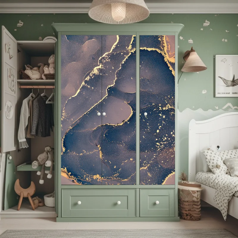 Schrankaufkleber marineblau-goldene marmorabstraktion