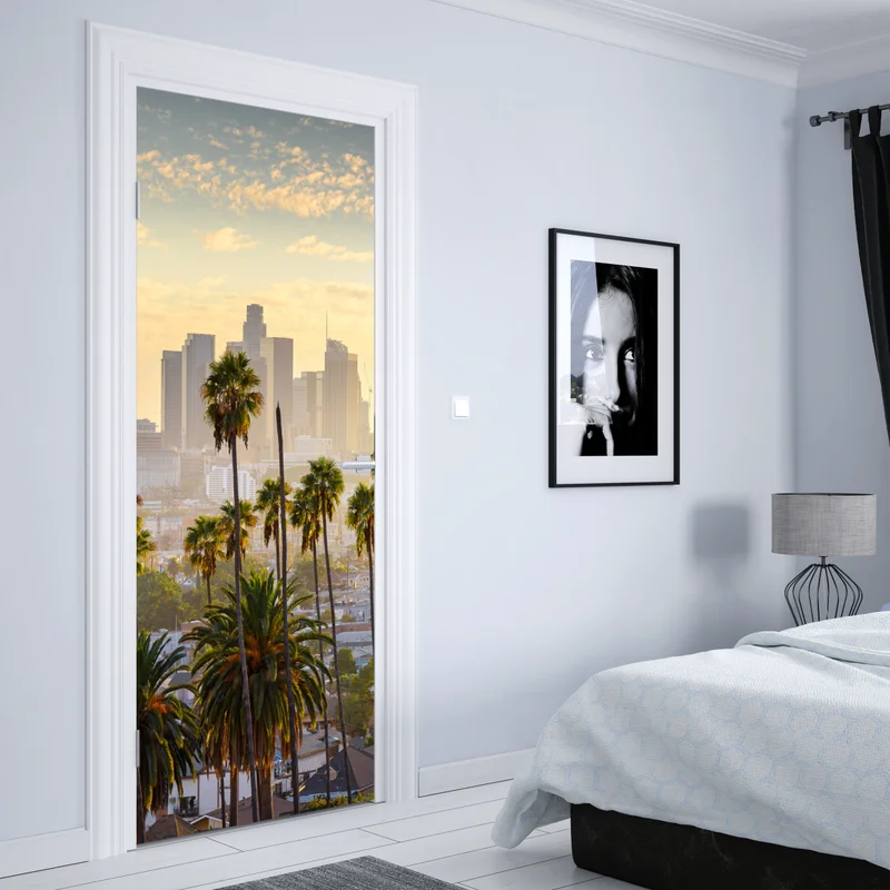 Türaufkleber goldene Los Angeles skyline mit palmen